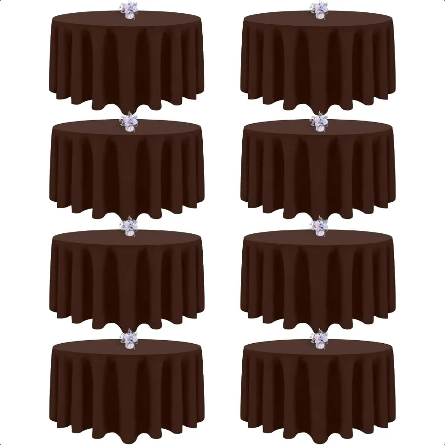 

8 Pack Brown Round Tablecloth 90 Inch Round Table Cloth Wrinkle Resistant and Washable Polyester Fabric Table Cloth Round Table