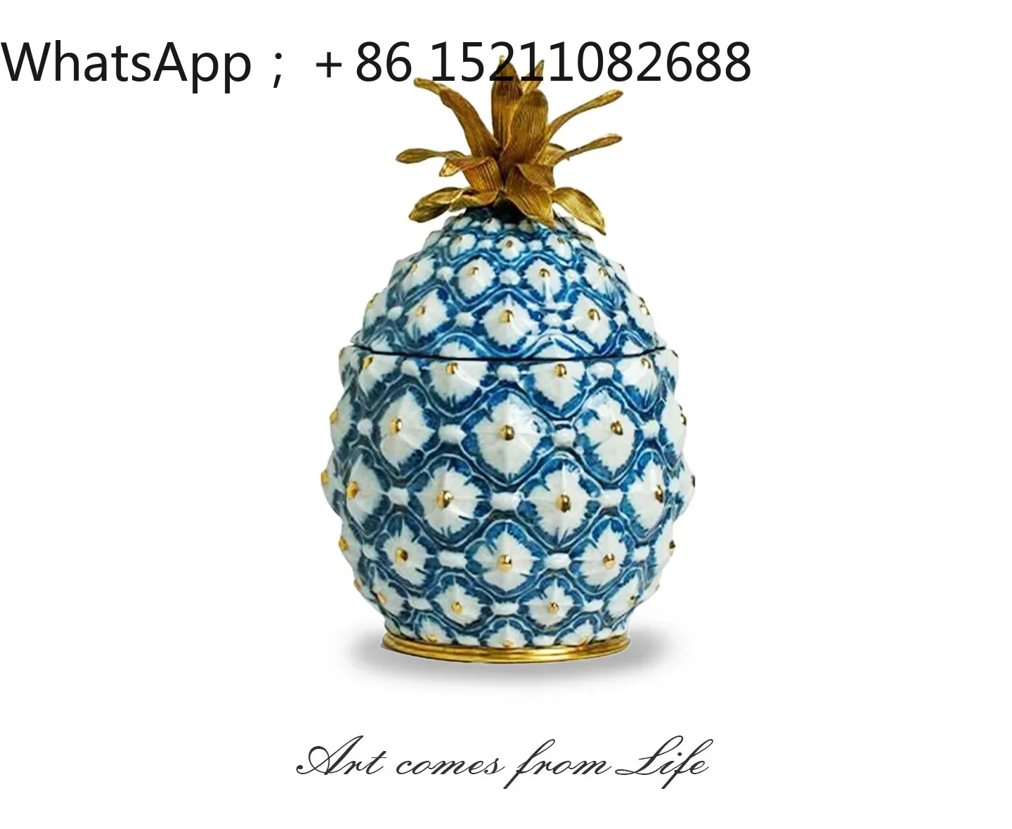 LLY new Chinese blue and white pineapple tea can ceramic boutique high-end storage artifact creative ornament ceramic jar