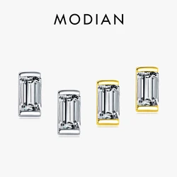 Modian Emerald Cut Rectangle Clear CZ Ear Studs Solid 925 Sterling Silver Exquisite Luxury Stud Earrings For Women Fine Jewelry