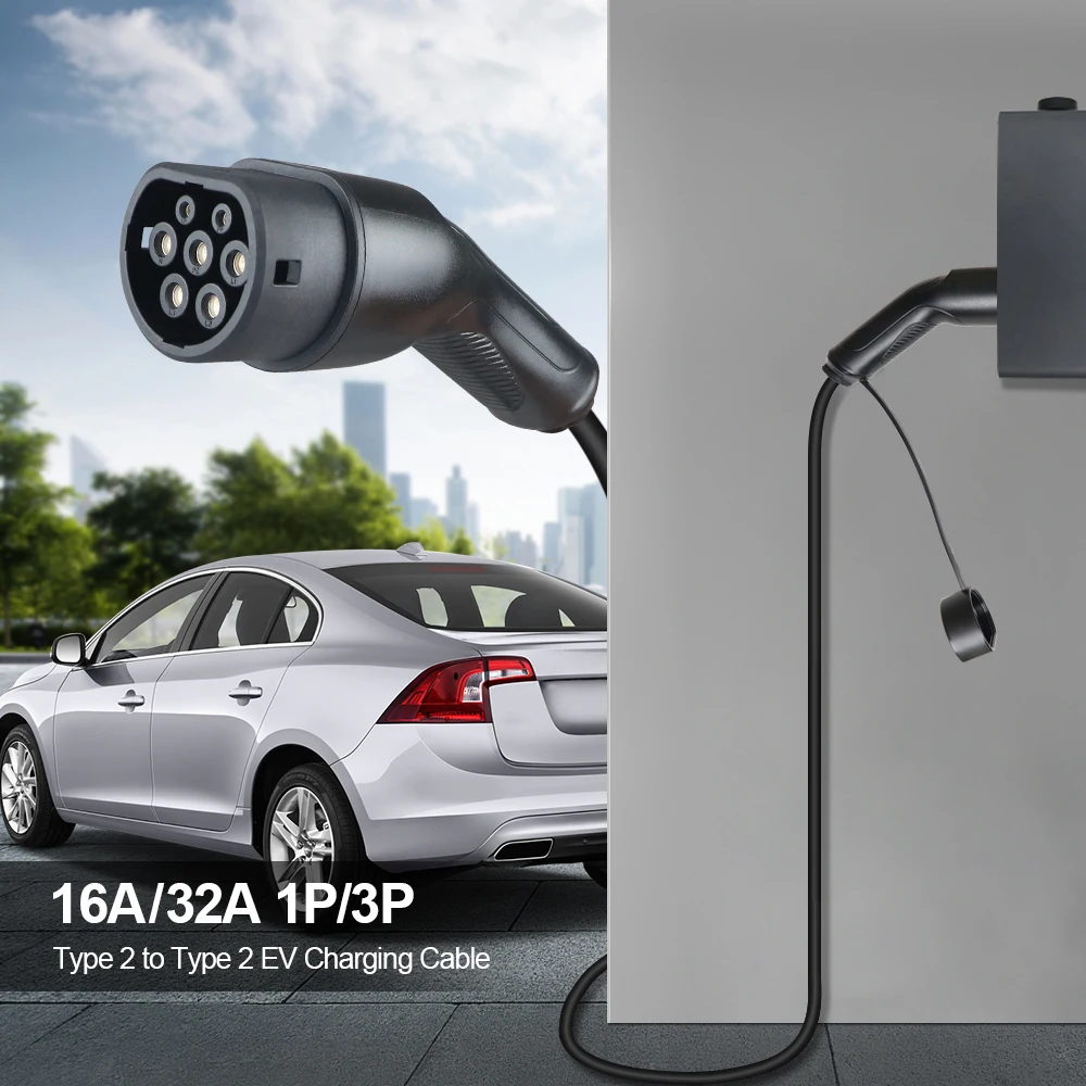 EV Charging Cable 16A/32A 1P/3P 3.6kW/7.2kW/11kW/22KW Type 2 EVSE Charging Station Female to Male Plug With EV Cord 5M