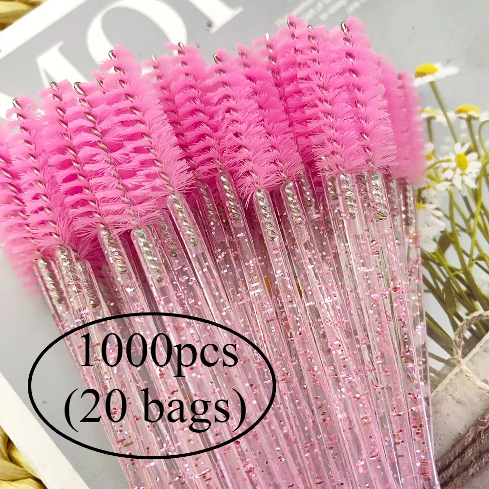 1000Pcs Disposable Micro Glitter Eyelash Mascara Wands Mini Crystal Eye Lashes Brush Comb Eyebrow Spoolies Makeup Beauty Tools