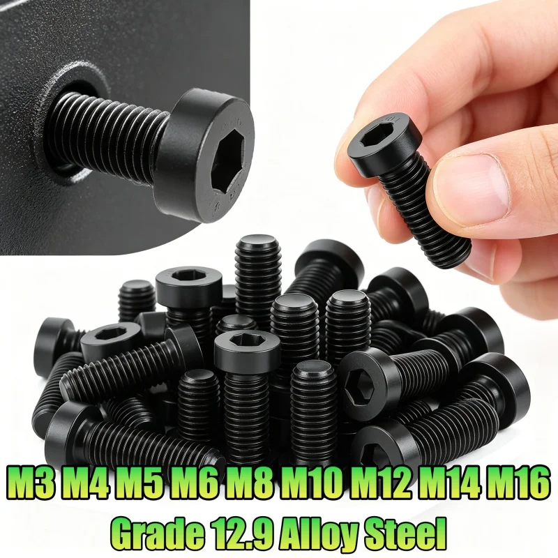 Din7984 M3 M4 M5 M6 M8 M10 M12 M14 M16 12.9 Steel Black Allen Hex Hexagon Socket Thin Short Profile Cap Screw Bolt