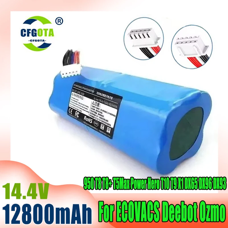 

14.4V 12800mAh Vacuum Cleaner Battery for Ecovacs Deebot T5 T8 T8+ T9 T9+ for Deebot Ozmo 950 T10 DX65 DX93 DX96 X1 Omni X1
