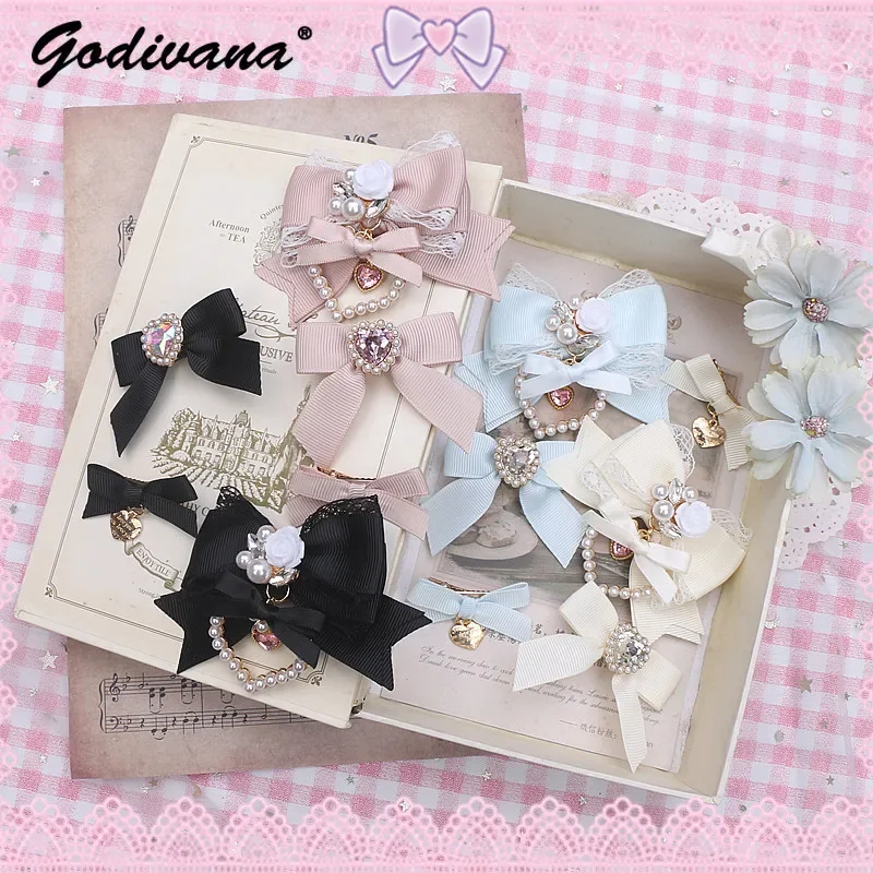 

Hair Accessories 3 Piece Set Japanese Style Hairpin Sweet Cute Butterfly Hair Clip Rhinestone Pendant Bow Side Clips for Girls