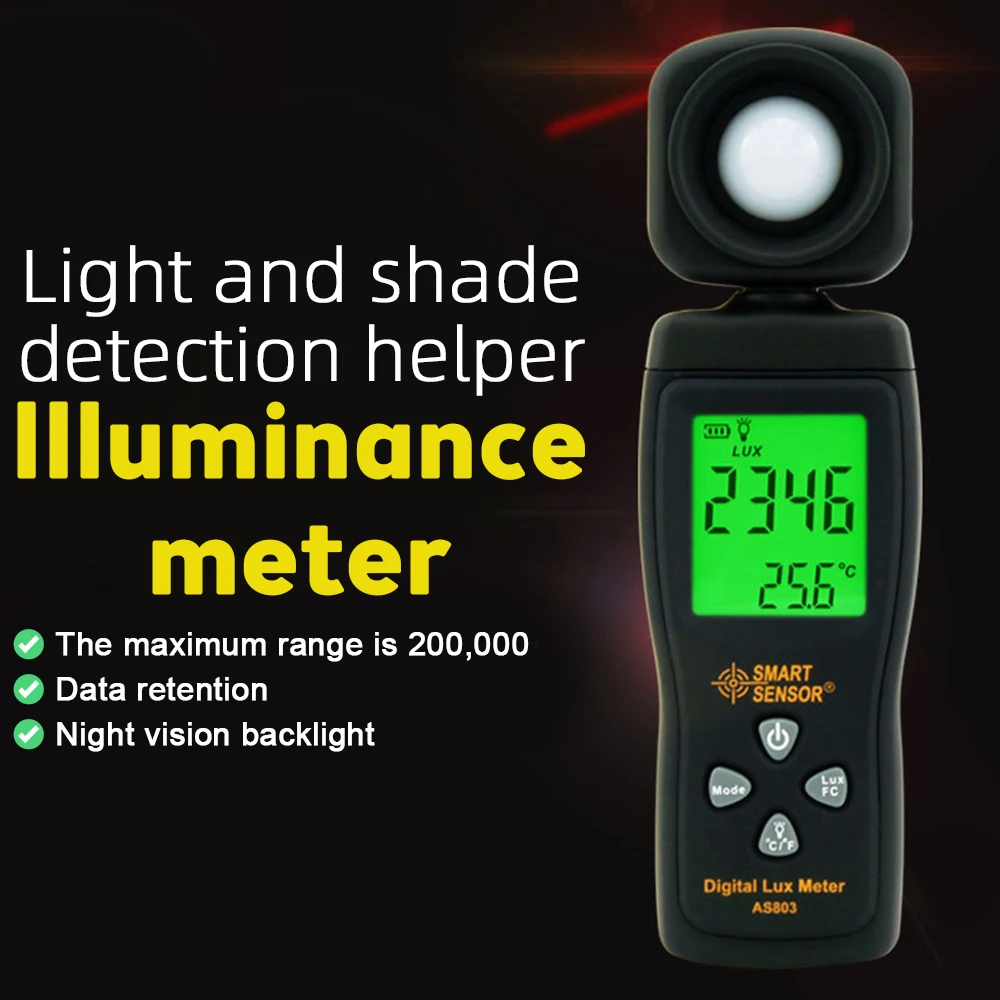 

AS803 Luxmeter Digital Light Meter Luminance Tester Light Meter 1-200000 Lux UV Radiometer Photometer Spectrometer Actinometer