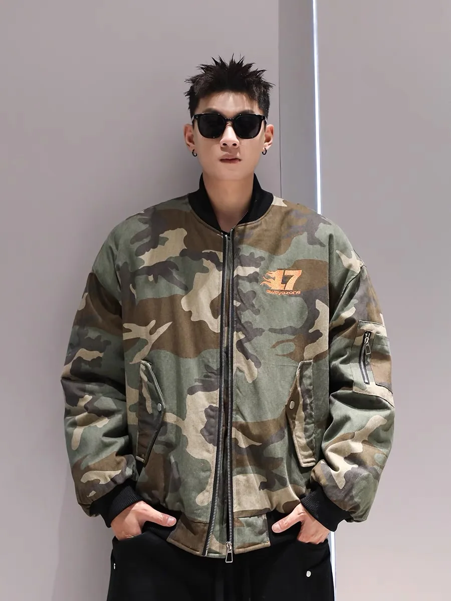 

American Sle Camouflage Workwear Cotton Jaet Loose Fit Thiened Winter Baseball Coat Men's Casual Long Sve Warm Coat