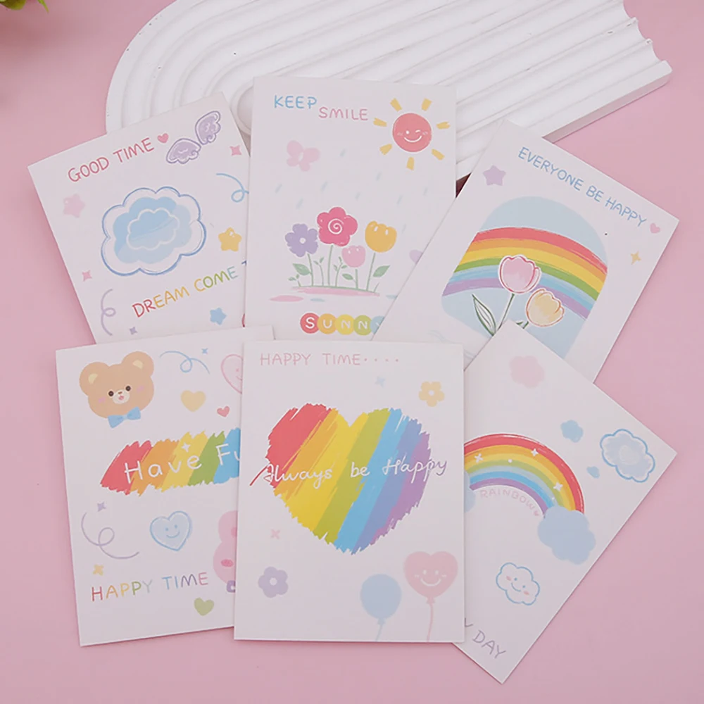 6 pcs Korean Rainbow Series Cartoon Cute Postcard Creative Card