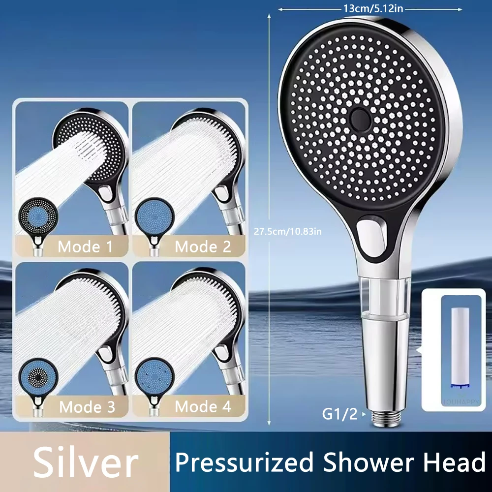 

High Pressure Shower Head with Filter 4 Jet Modes Spray Large Water Flow Handheld Water Saving Shower Head Bathroom Accessories
