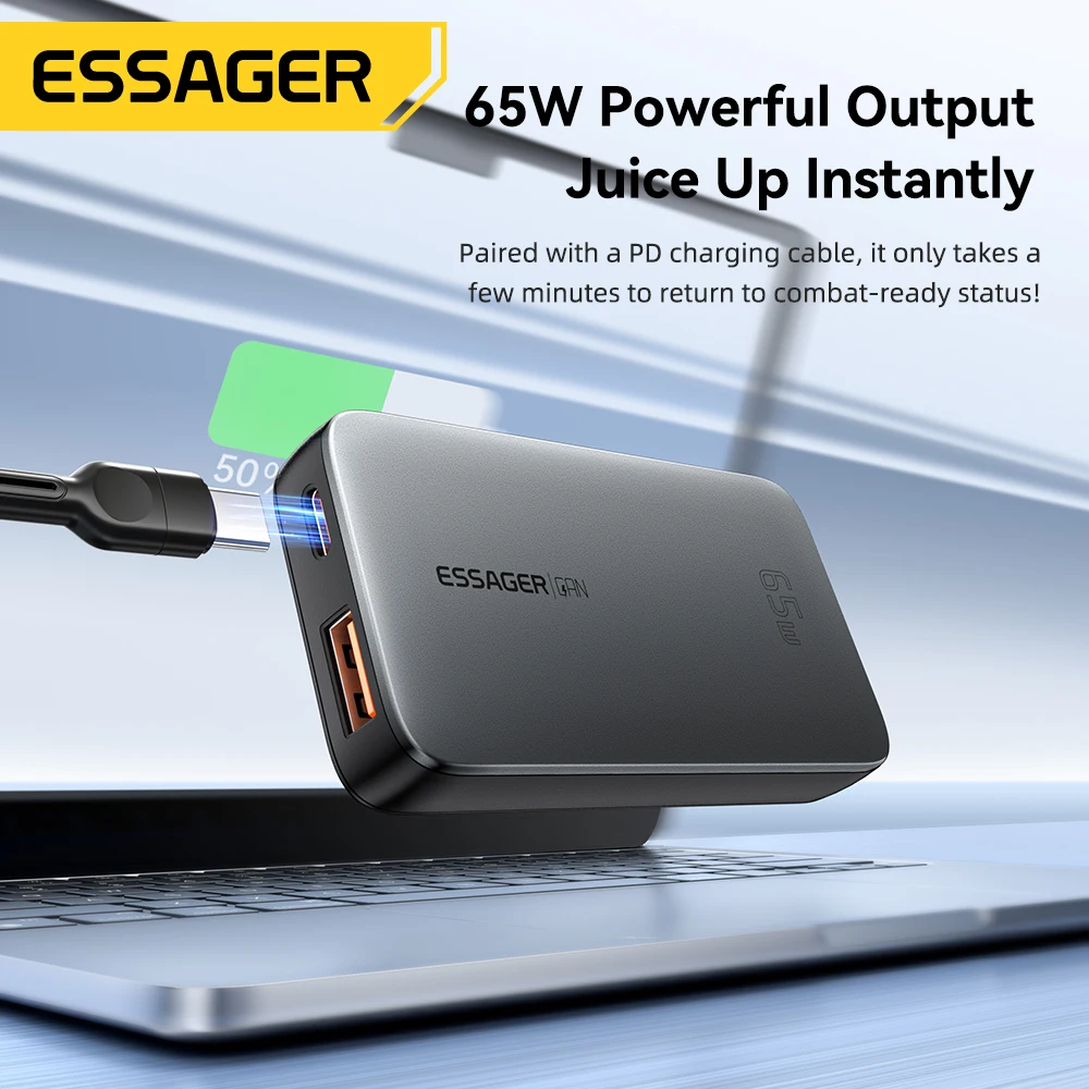 Essager 65W GaN Charger USB Type C Quick Charge 3.0 Fast Charger for iPhone 15 14 Xiaomi Samsung ipad Macbook Tablet PD Charger