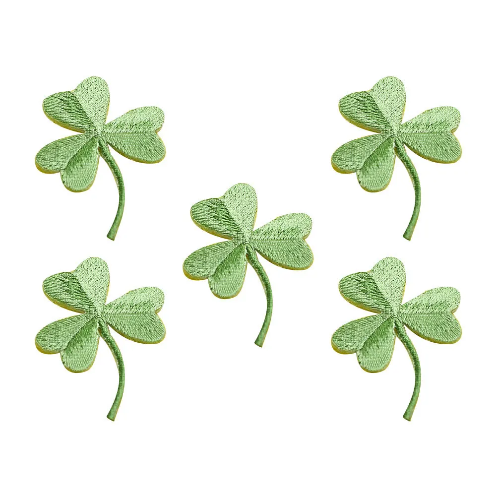 5Pcs Embroidery Patch Three- Leaf Design Self-Adhesive Fabric Stickers for Jackets Skirts Shoes Bags Arts Craft
