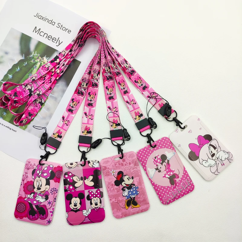 Disney Minnie Strap Lanyard Card Holder Key Keychain Badge Holder ID Credit Card Pass Hang Lariat Mobile Phone Charm Accessories