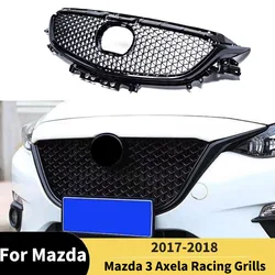 For Mazda 3 Axela 2017 2018  Honeycomb Style Car Front Grille Racing Grills Upper Bumper Intake Hood Radiator Body Kits