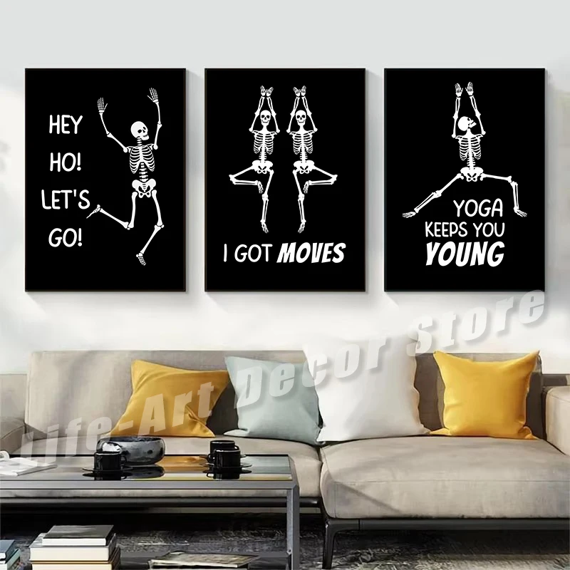 Funny Halloween Dancing Skelet Poster Skeleton Positive Inspiring Quotes Canvas Printing Wall Art Picture for Room Home Decor