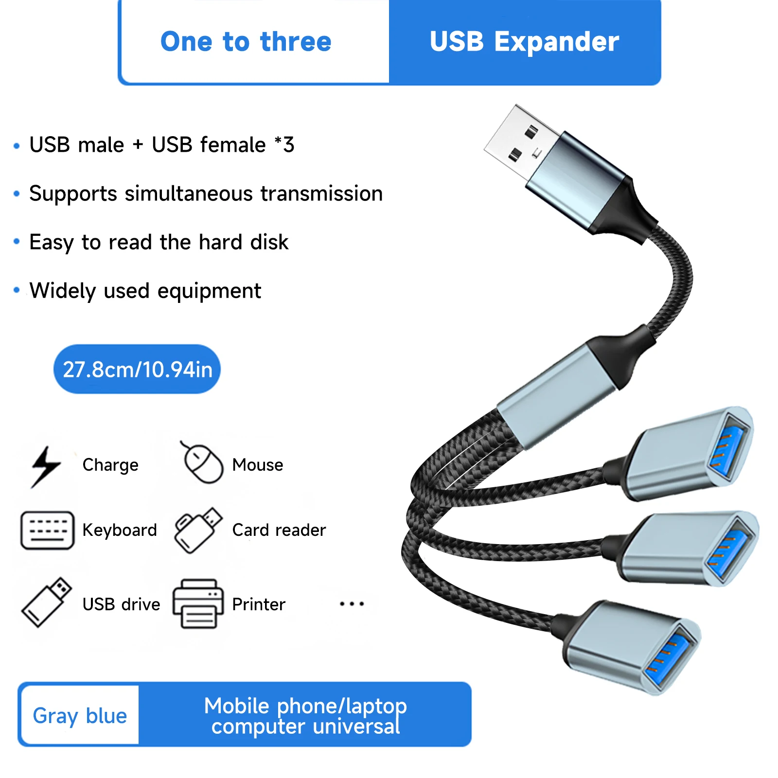 USB-Hub-Erweiterungen 3-Port-USB-A-Hub USB-Splitter Datenübertragung Hochgeschwindigkeits-OTG-Adapter für Computer Xiaomi Macbook Pro Air