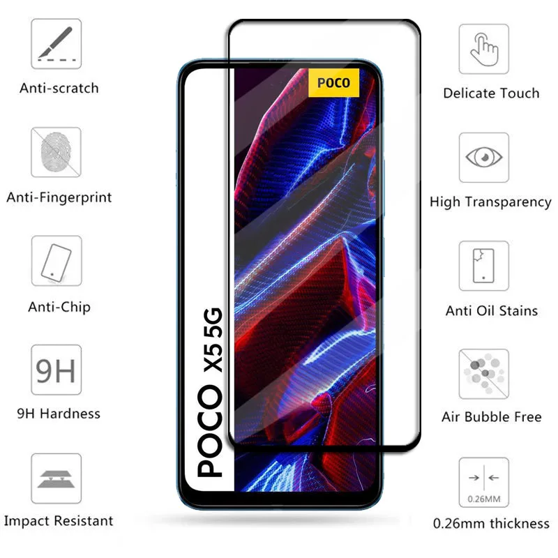 Full Cover Glass For Poco X5 5G Tempered Glass For Xiaomi Poco X5 Screen Protector Protective Phone Lens Film Poco X5 Glass 6.67