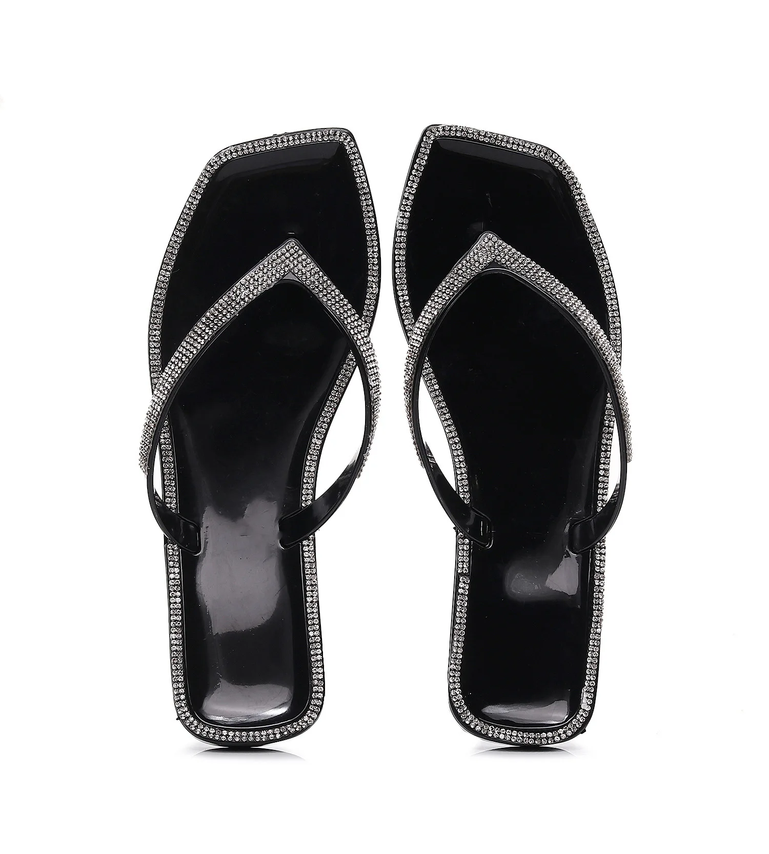 Tongs d'été pour femmes, chaussures de gelée de plage, pantoufles en cristal strass à tête carrée, sandales féeriques pour dames, nouvelle collection