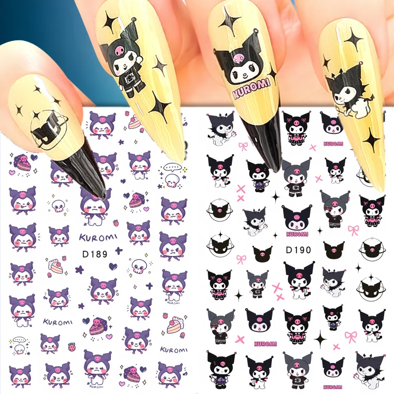 2PCS Sanrio Kuromi Hello Kitty Cartoon Nail Art Stickers Anime Nail Art Decoration Children’s Stickers Cute Melody Decals