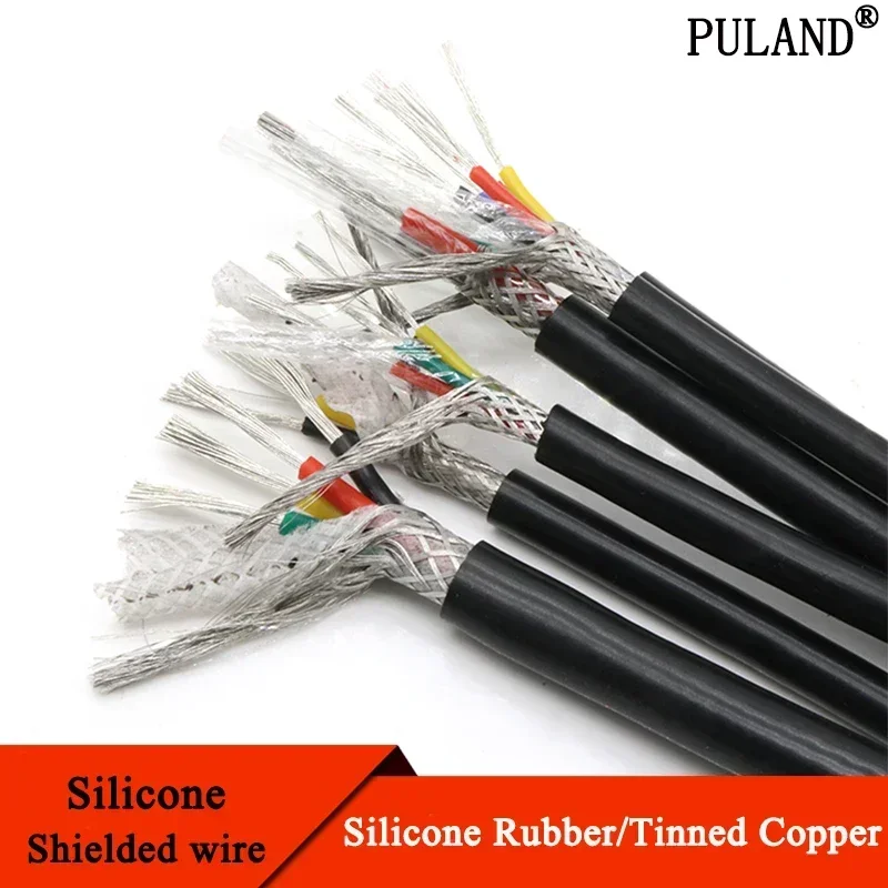 1M Sq 0.3 0.5 0.75 1 1.5 2 2.5mm Silicone Rubber Shielded Cable 2 3 4 6Core Insulated Flexible Copper High Temperature Wire