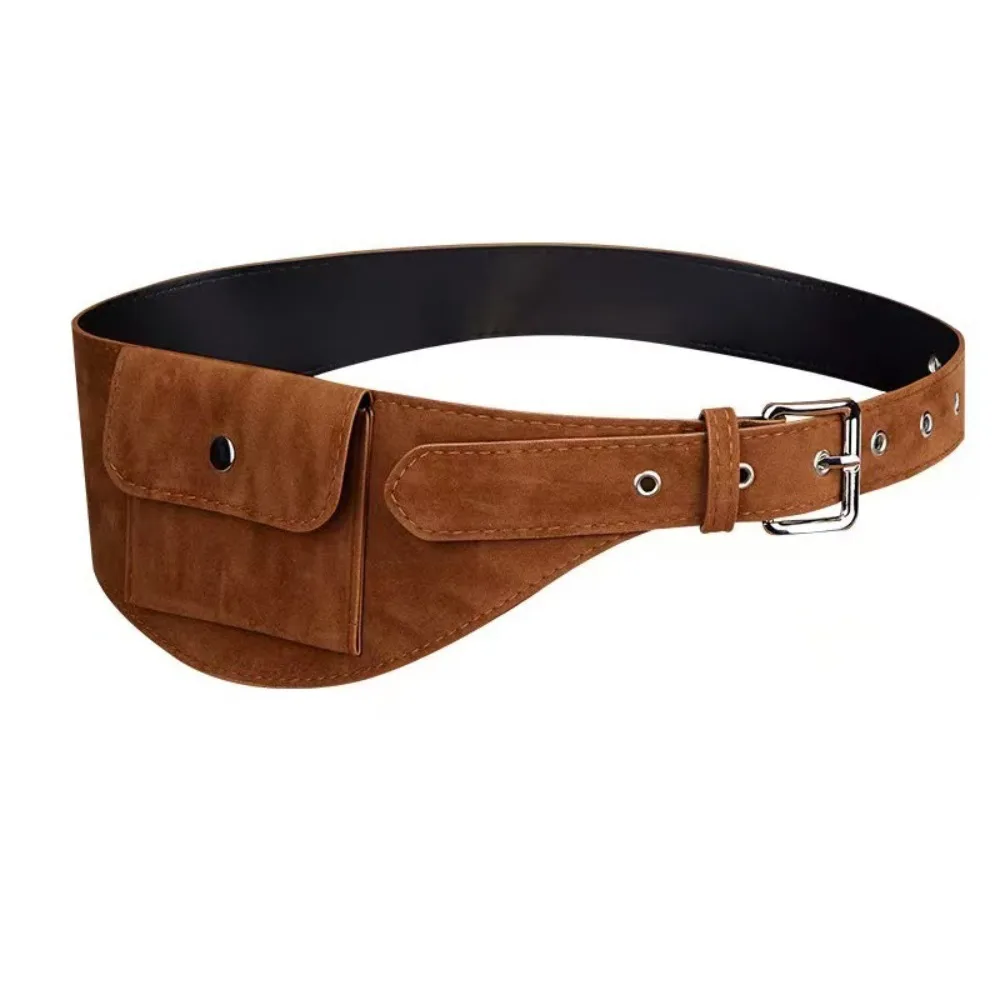Mini Korean Style Women Waist Bag Wide PU Belt Waist Bag Solid Color Retro Waist Packs Dress Corsets