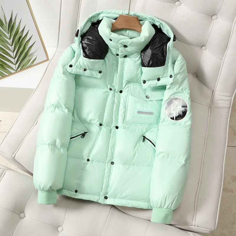 winter Hooded solid color new clothes fashionable and handsome white duck down student jacket men\'s women 239