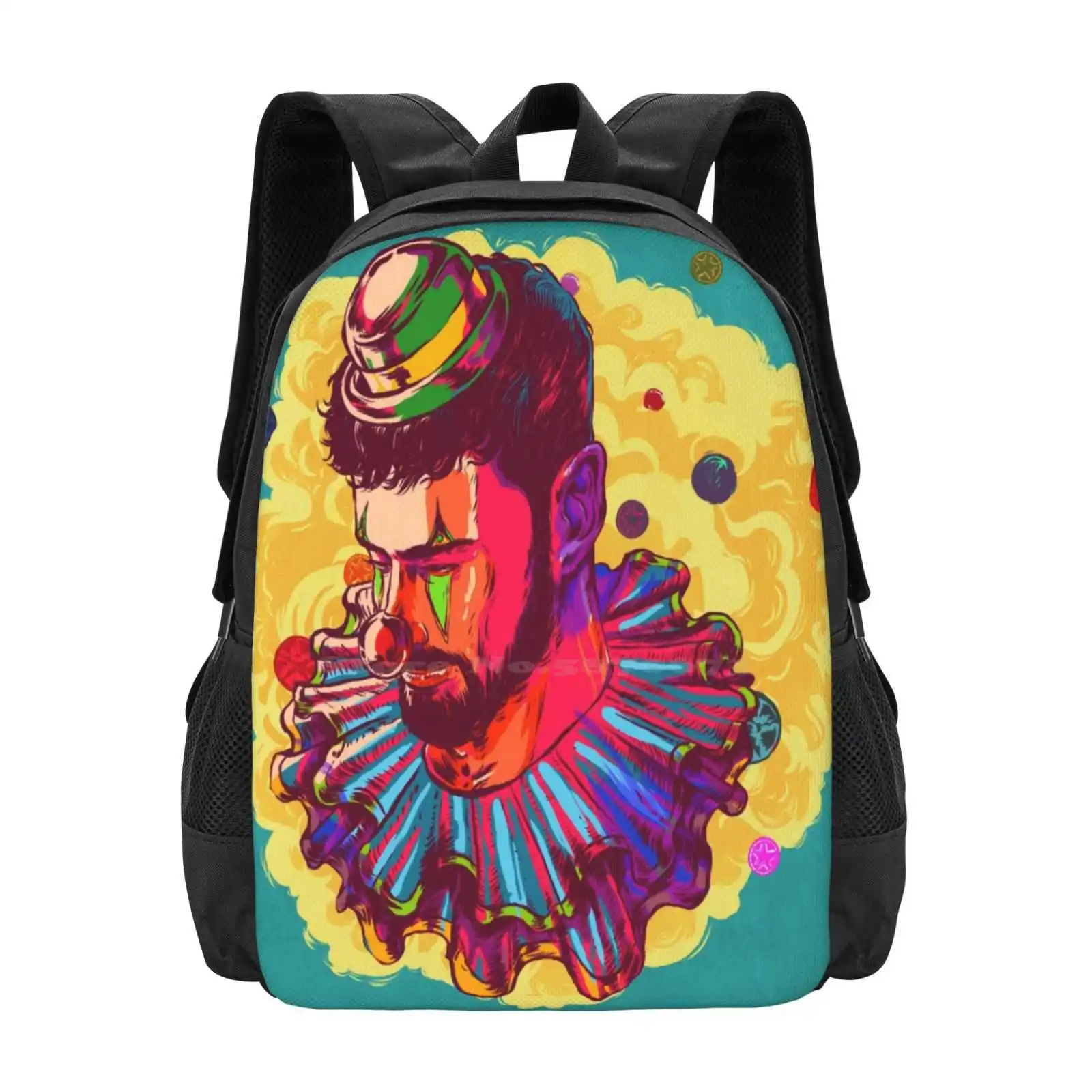 I Am Not A Clown Pattern Design Laptop Travel School Bags Clown Boy Digital Illustration Beards Bearded Man Portrait Emotion