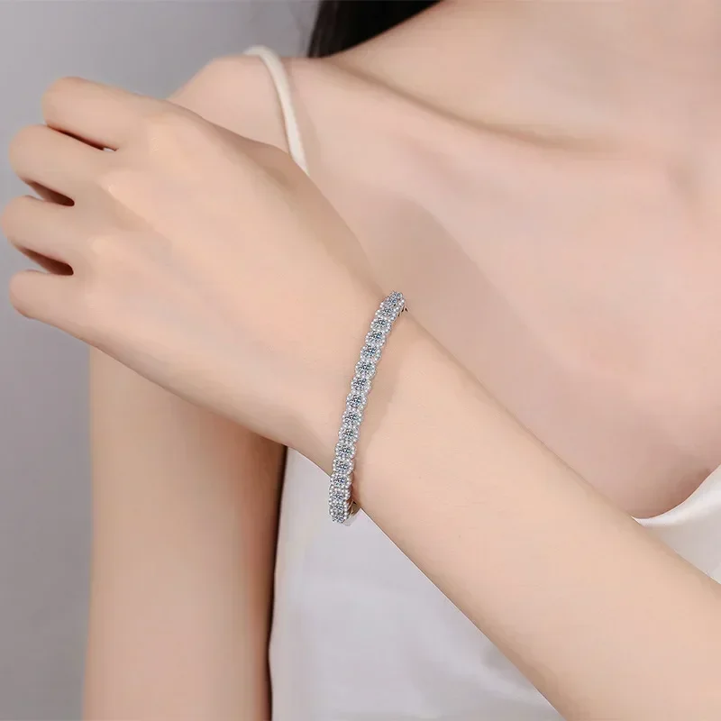 Exquisite Store PT950 Platinum Luxury 2.48 Carat Moissanite Bangles for Women, High Extreme Full Star Bracelet Fine Jewelry