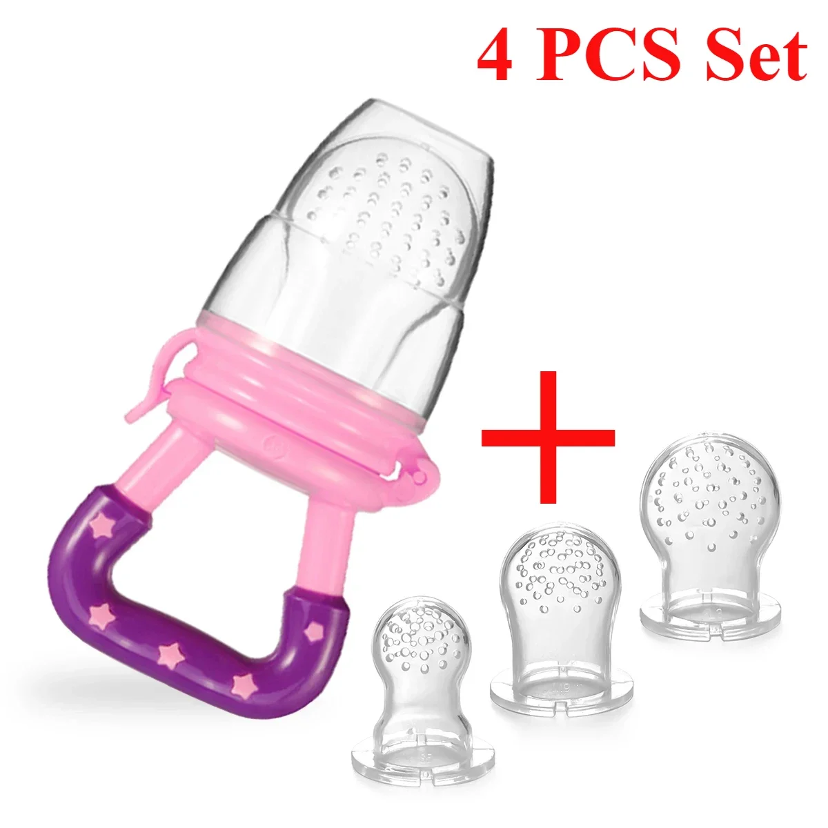 

4Pcs Baby Toddler Fruit Vegetable with Handles Perfect Food Supplement Food Feeder with 3 Different Size Pacifier Tips