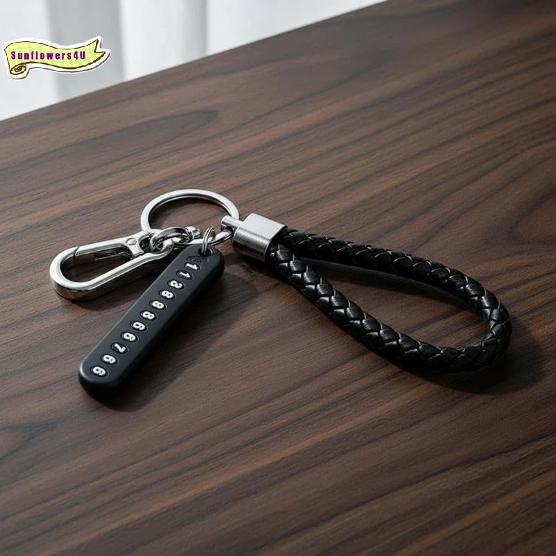 Trendy DIY Mobile Phone Number Plate Pendant Keychain For Men Punk Simple Woven Leather Rope Anti-lost Car Key Chain Accessories