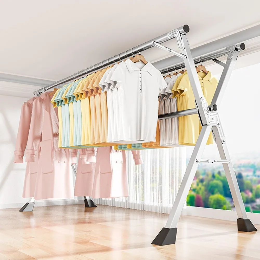 Stainless Steel Clothes Drying Rack Heavy Duty Adjustable Length Space Saving Indoor/Outdoor Folding Laundry Drying Rack