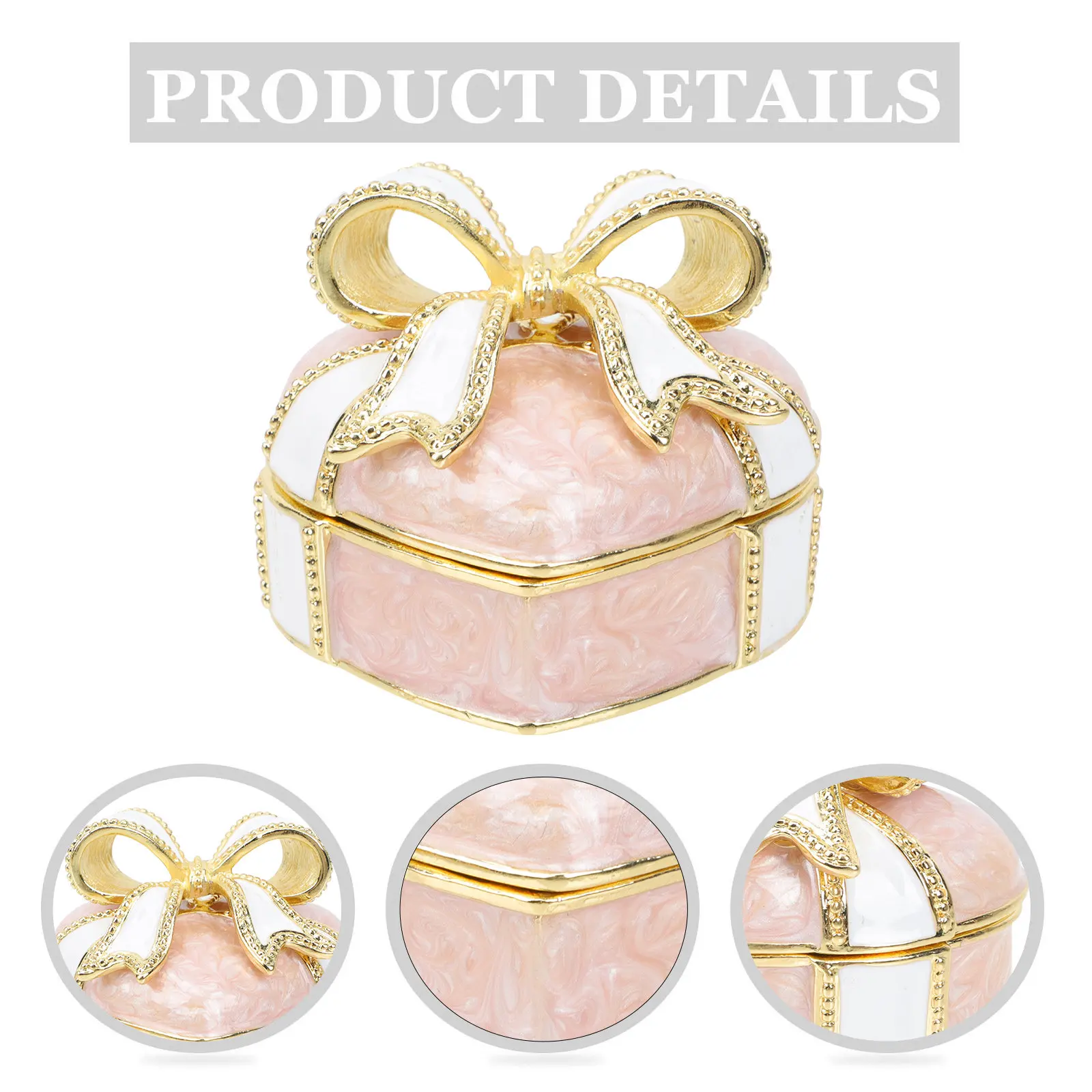 

Heart Shaped Jewelry Container Premium Quality Alloy Material Fine Details Ring Earring Necklace Storage Case Portable Gift Box