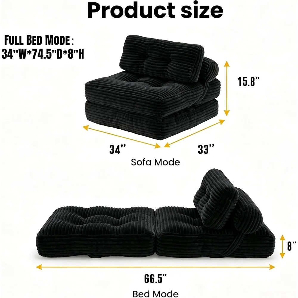 Folding Sofa Bed,Lightweight Portable Fold Out Chair Bed with 2 Pillows