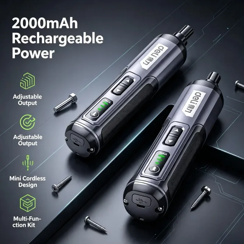Deli Mini Electric Screwdriver Set USB Rechargeable 2000mah Adjustment Power Multi-function Disassembly Repair Tools Kit