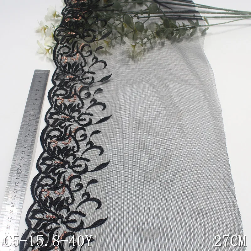 27Yards Black Tulle Lace DIY Bra Sewing Accessories Trim Flower Embroidery Skin Color Mesh Lace Fabrics for Lingerie Needle Work