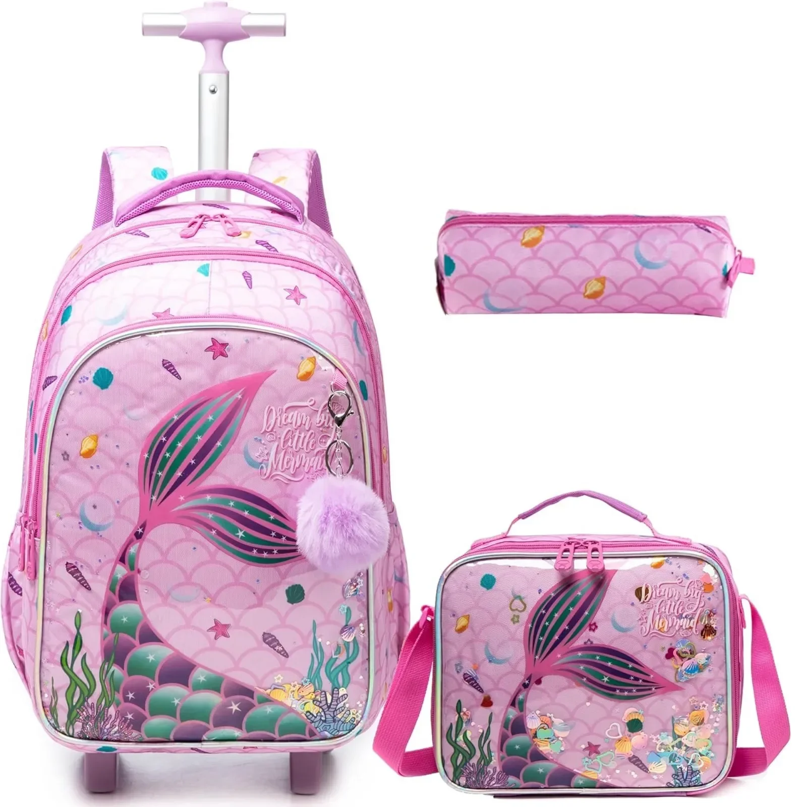 

Children's School Backpack with Wheels Kids Wheeled School Bag Teenagers Bag Girls Canvas Backpack Travel Luggage Trolley Bags