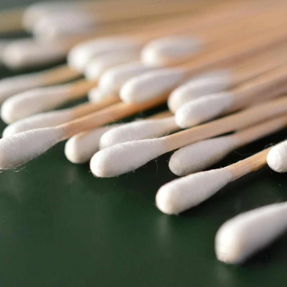 500 pezzi 15CM di lunghezza tampone di cotone a testa singola manico in legno bastoncino di cotone manico lungo tamponi di cotone per uso domestico