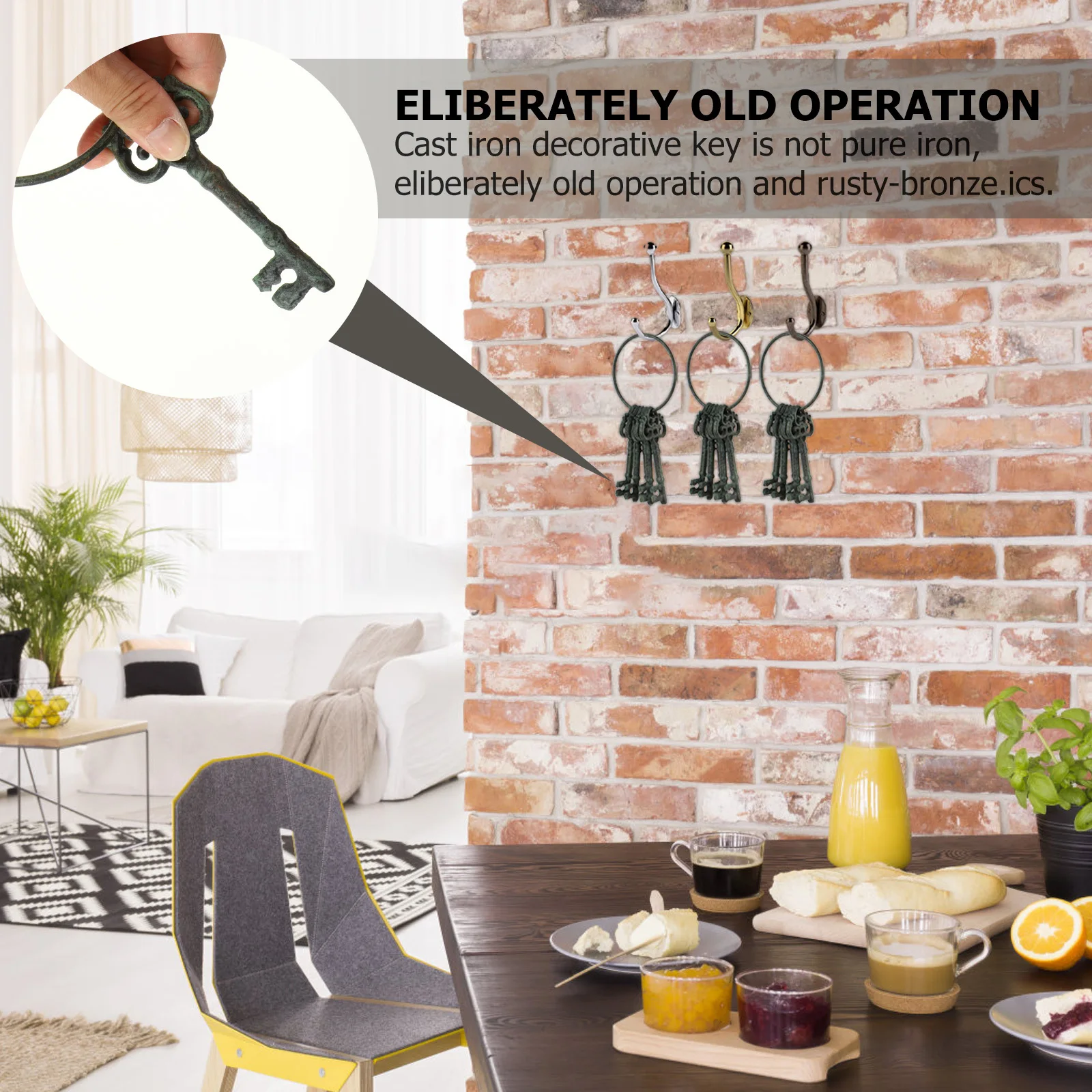 

Retro Cast Iron Key Chain For Home Garden Decor Wall Hanging Ornament Vintage Iron Ring Secret Chamber Adventure Props