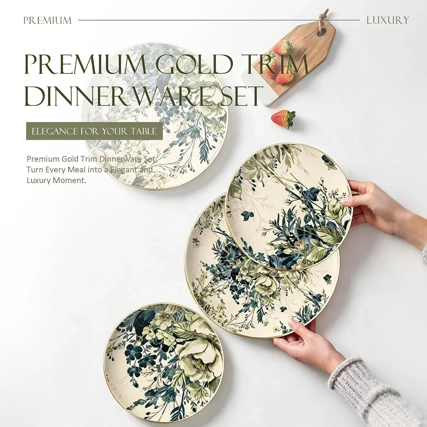 Bone China Dinnerware Set for 2, Elegant Steak Plate&Dinner Plate&Salad plate&Side Plate, Present for Mom, Housewarming & Weddin
