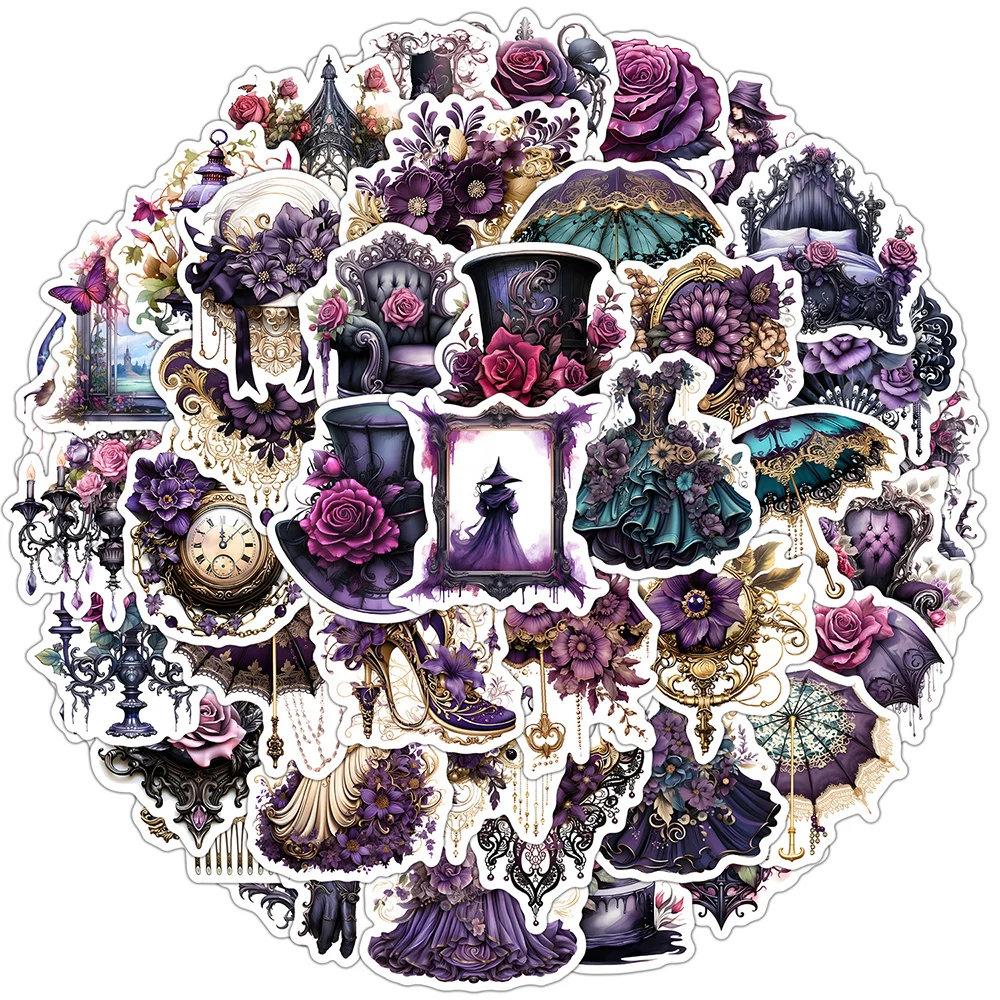 

10/30/50pcs Purple Gothic Style Rose Aesthetic Stickers Graffiti Decoration DIY Water Bottle Guitar Phone Diary Cartoon Decals