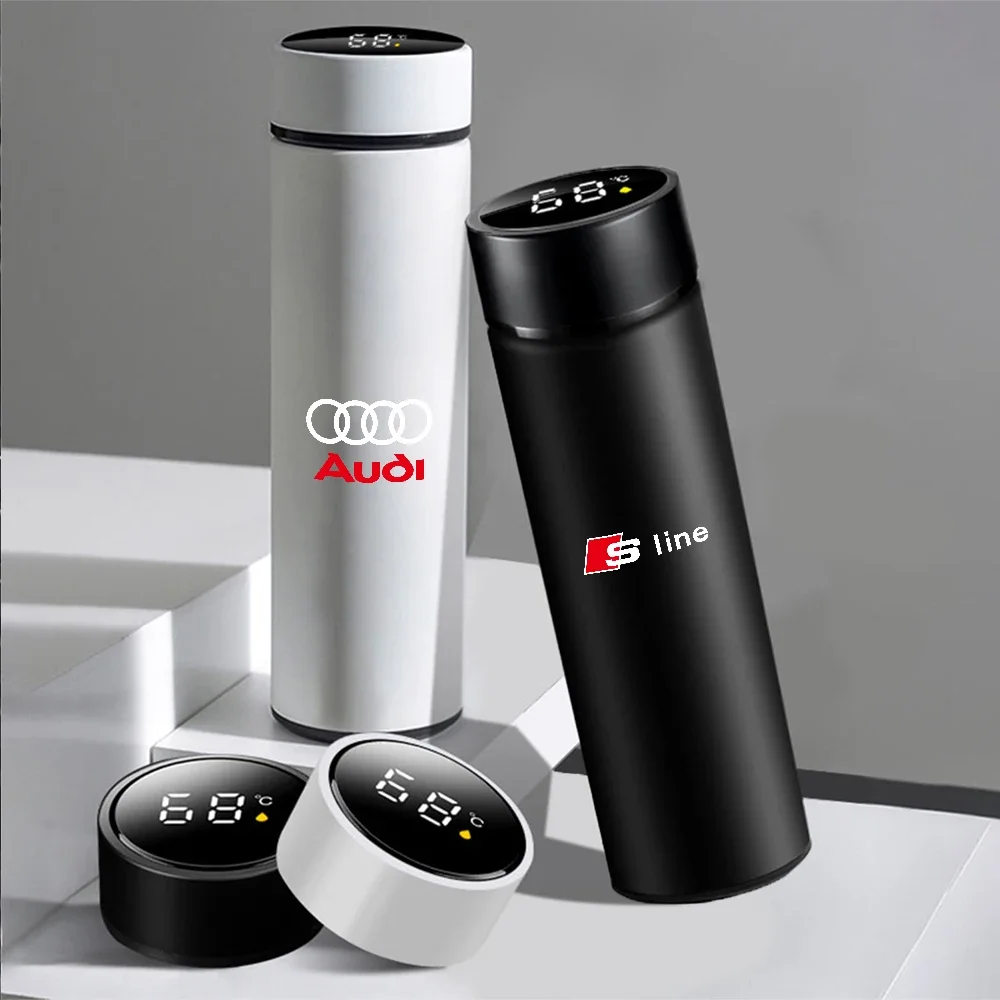 Portable Car Thermos Cup Intelligent Stainless Steel Flask Temperature For Audi Sline A1 A2 A3 A4 A4L P 8V 8L RS RS3 RS4 RS5 RS6