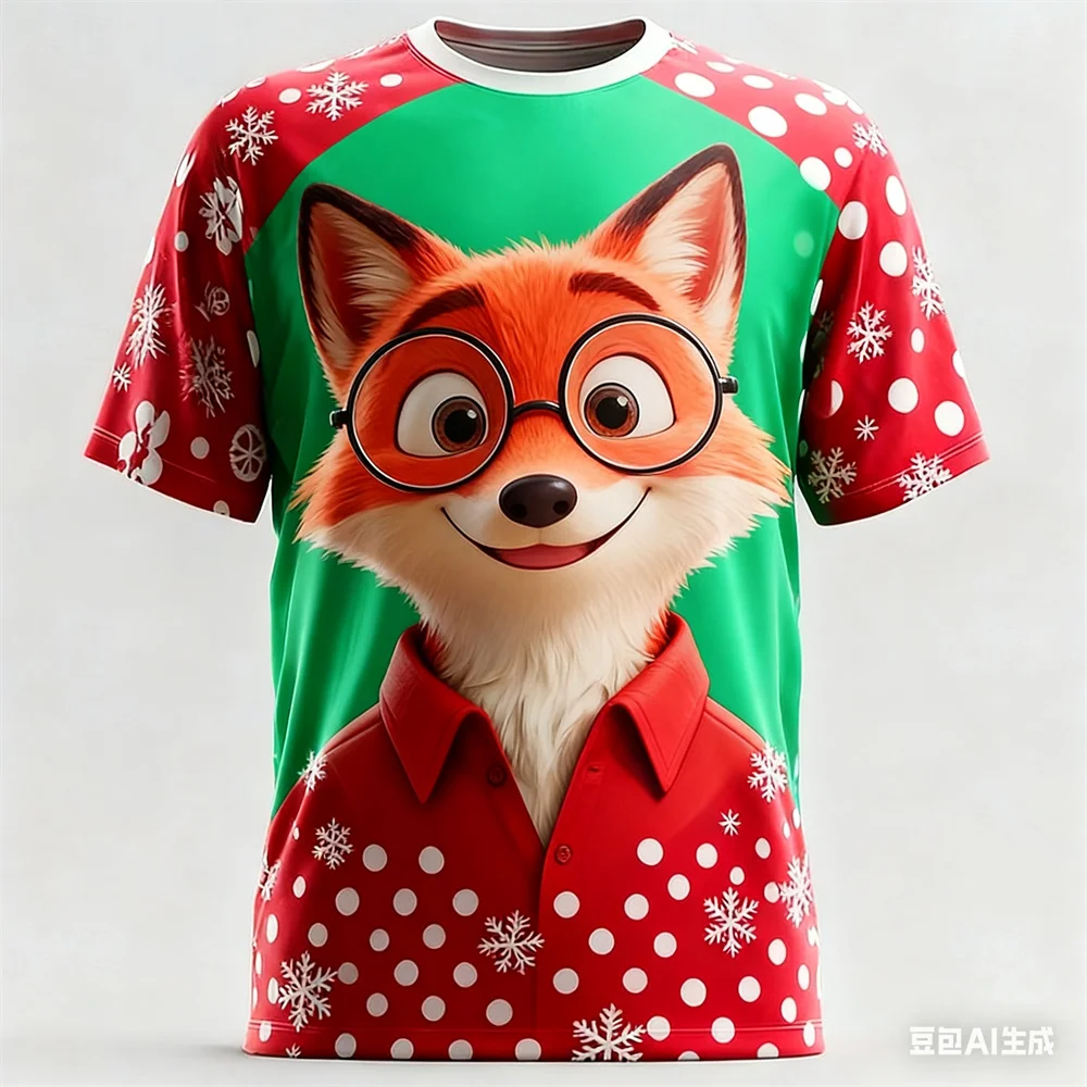 عيد الميلاد تي شيرت رجالي الحيوان ثلاثية الأبعاد نمط مطبوعة الرجال والنساء الجولة الرقبة تي شيرت سريعة الجافة تي شيرت للرجل ملابس للجنسين