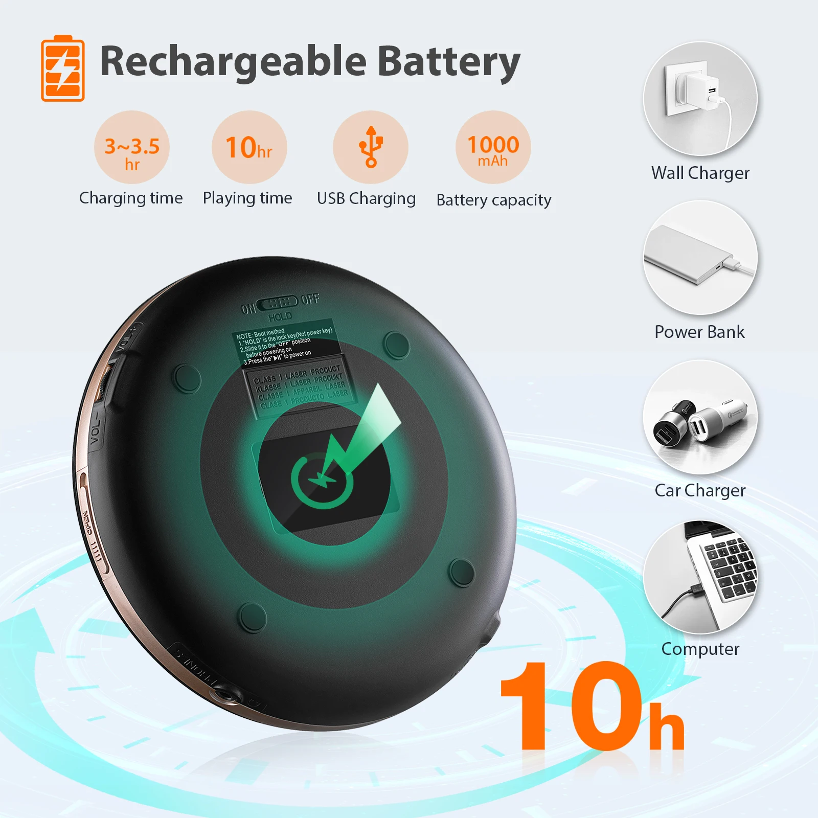 Lecteur CD portable, lecteur CD modèle CD711T avec radio Bt