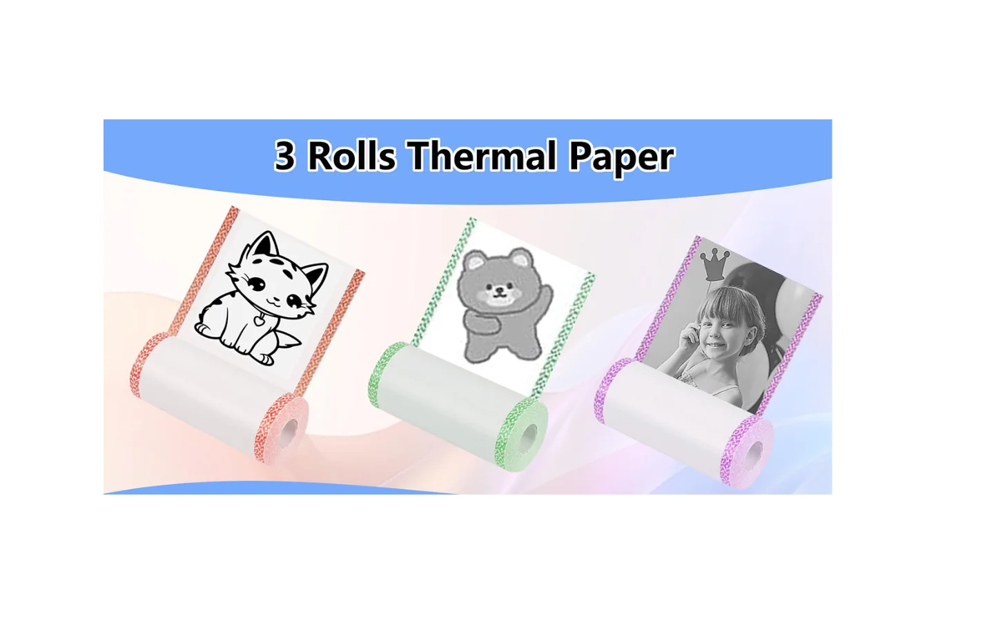 3/6/9/12 Rolls 57x30mm Non-Adhesive Paper w/ Colored Edges - Portable Printer Refill