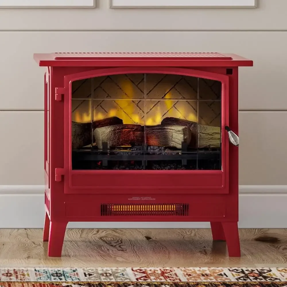 Infrared Freestanding Electric Fireplace Stove Heater in Deep Red | Provides Supplemental Zone Heat with Remote,