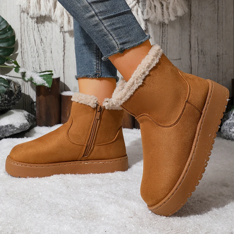 Womens Thick Sole Platform Waterproof Snow Boots 2026 Winter Warm Thicken Plush Ankle Boots Woman Faux Fur Cotton Padded Shoes