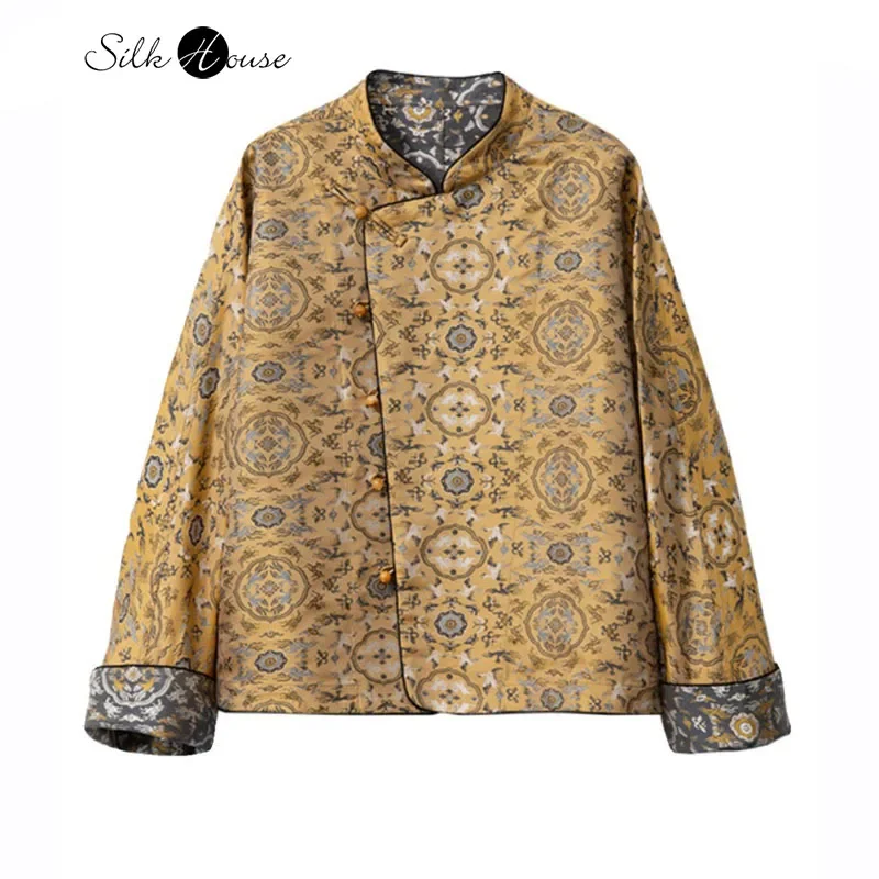 

Jinyi Huafu 100% Natural Mulberry Silk Song Brocade Jacquard Stand Up Collar Women's Fashionable Long Sleeved Jacket