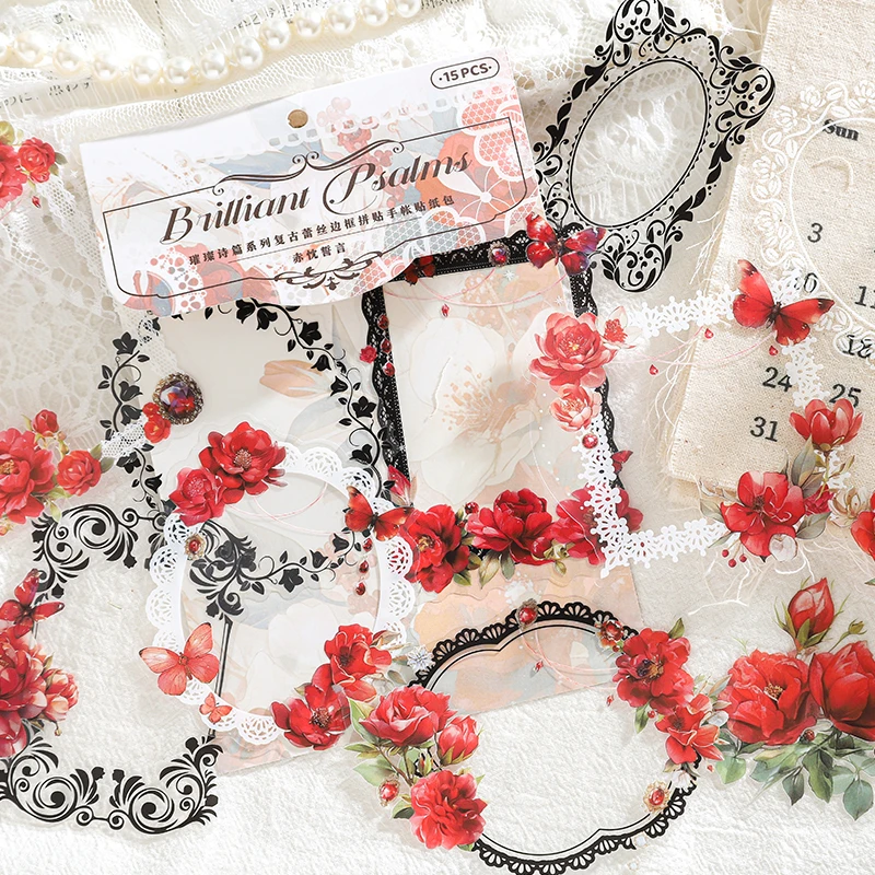 Journal GO 15pcs/lot Vintage Lace Stickers Lace Border Sticker DIY Scrapbooking Journal Card Retro Label Stationery