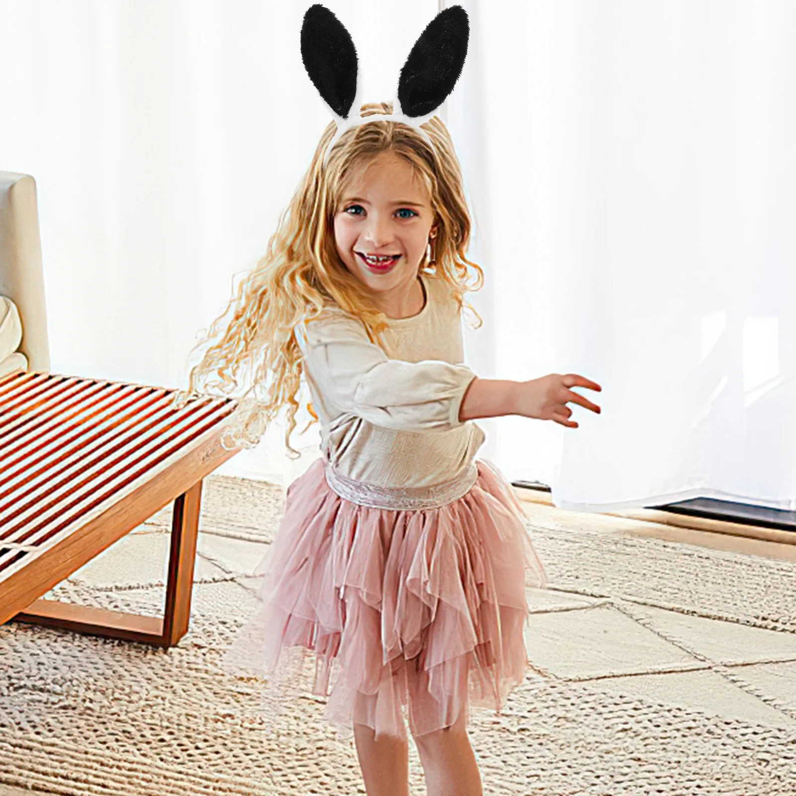 3 قطع من إكسسوارات أزياء الأرنب بما في ذلك عصابة رأس على شكل آذان أرنب وربطة عنق للبالغين ملابس الحفلات التنكرية باللون الأسود #2