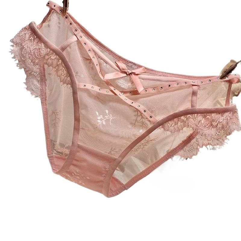 French Light Luxury Fashion Lace Underwear Women's Hip Hollow Fashion Diamond Printing Women's Briefs Pure Cotton Crotch Panties