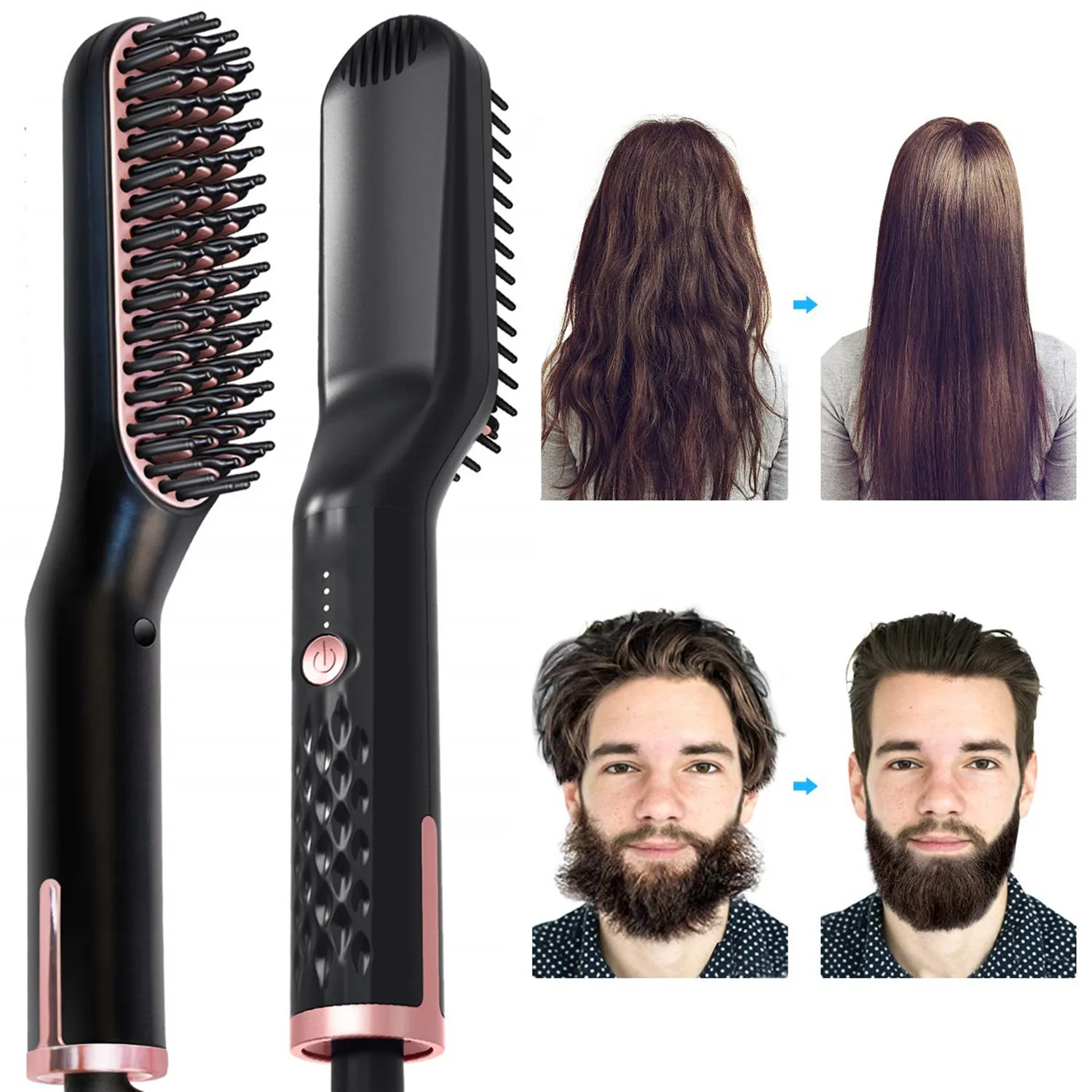 

Men's Electric Beard Straightener Negative Ion Hair Straightening Brush Hair Straightener Wet & Dry Quick Styler