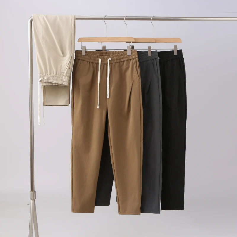 

Smooth Breathable Men's Straight Leg Casual Pants Elastic Waist Pure Color Versatile Autumn New Sle Comfortable Polyester